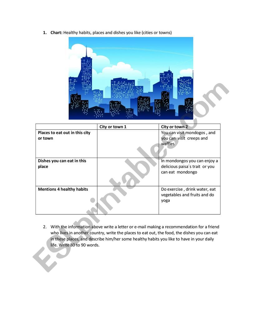 Healthy habits in my city worksheet