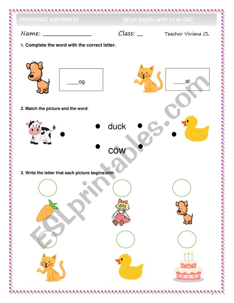 Phonetic Awarness Letter C-D worksheet