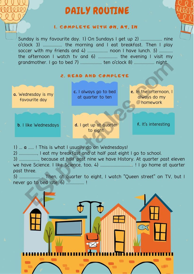 Daily routine worksheet