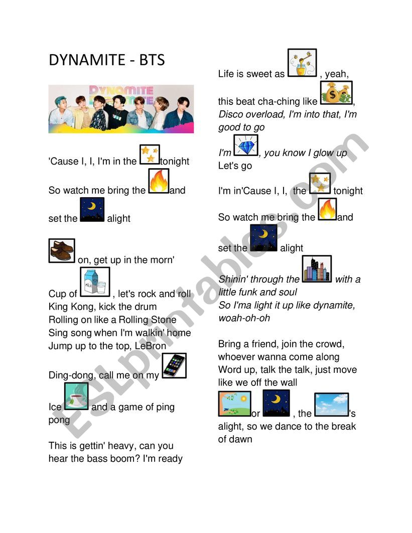 Dynamite - BTS  worksheet