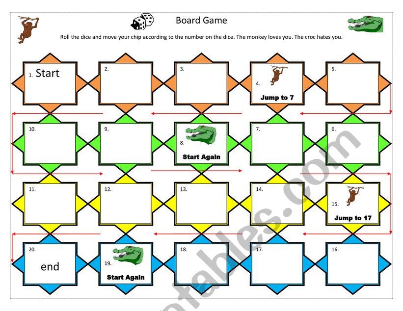 crocodile board game esl  Printable board games, Online games for kids,  Online math games