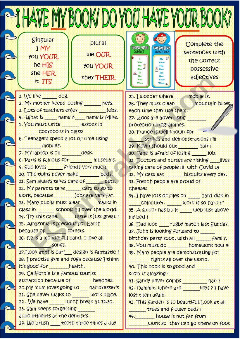 Possessive adjectives with KEY