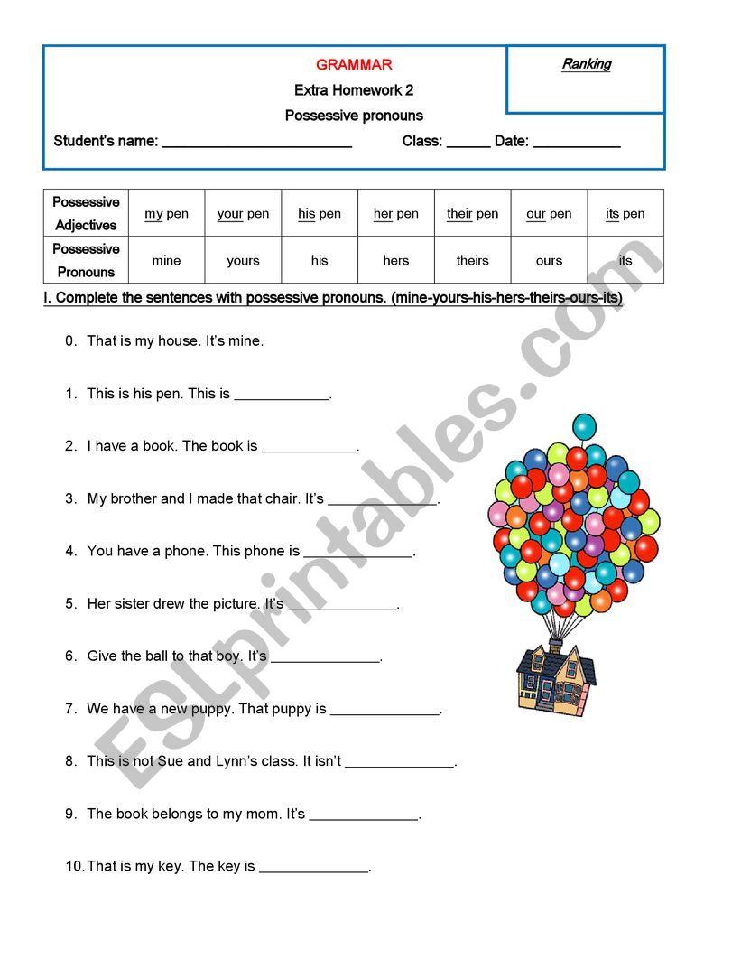 Possessive pronouns worksheet