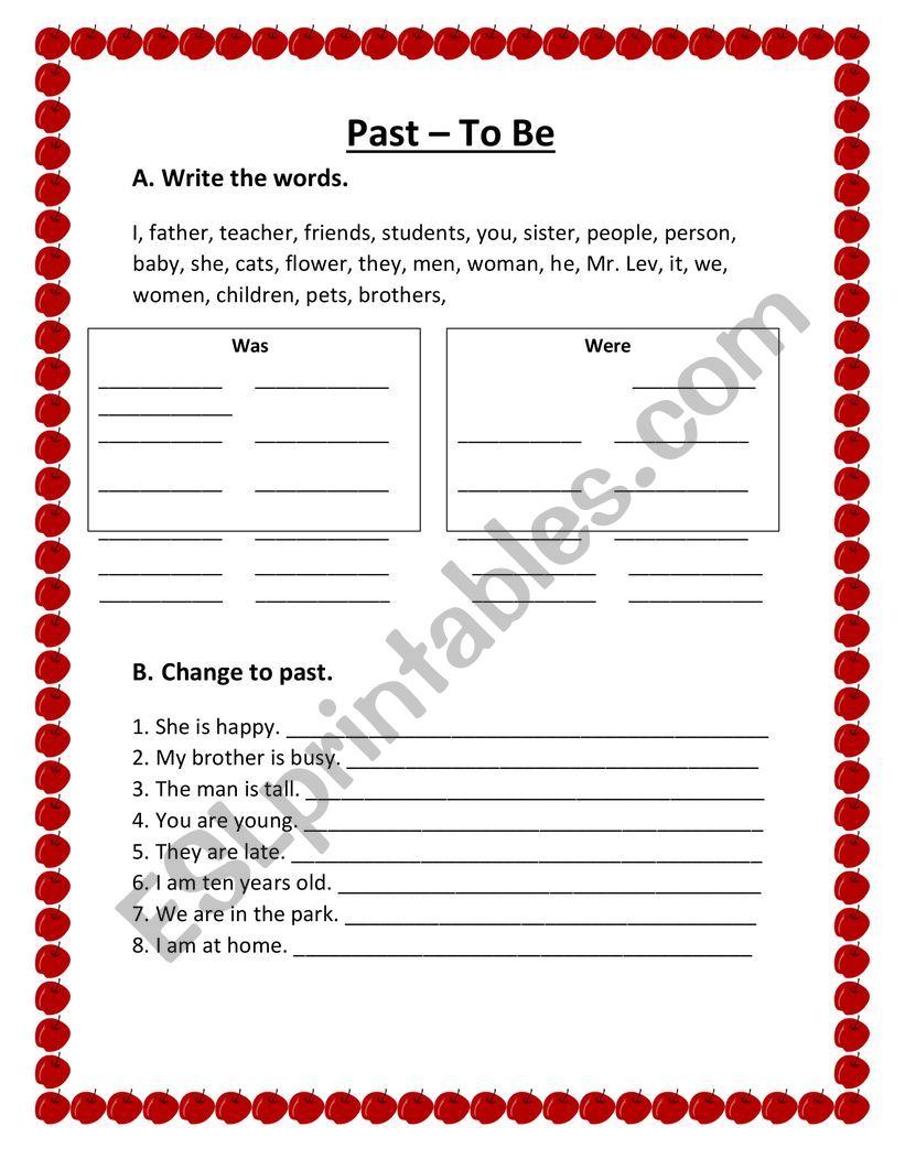 Past to Be worksheet
