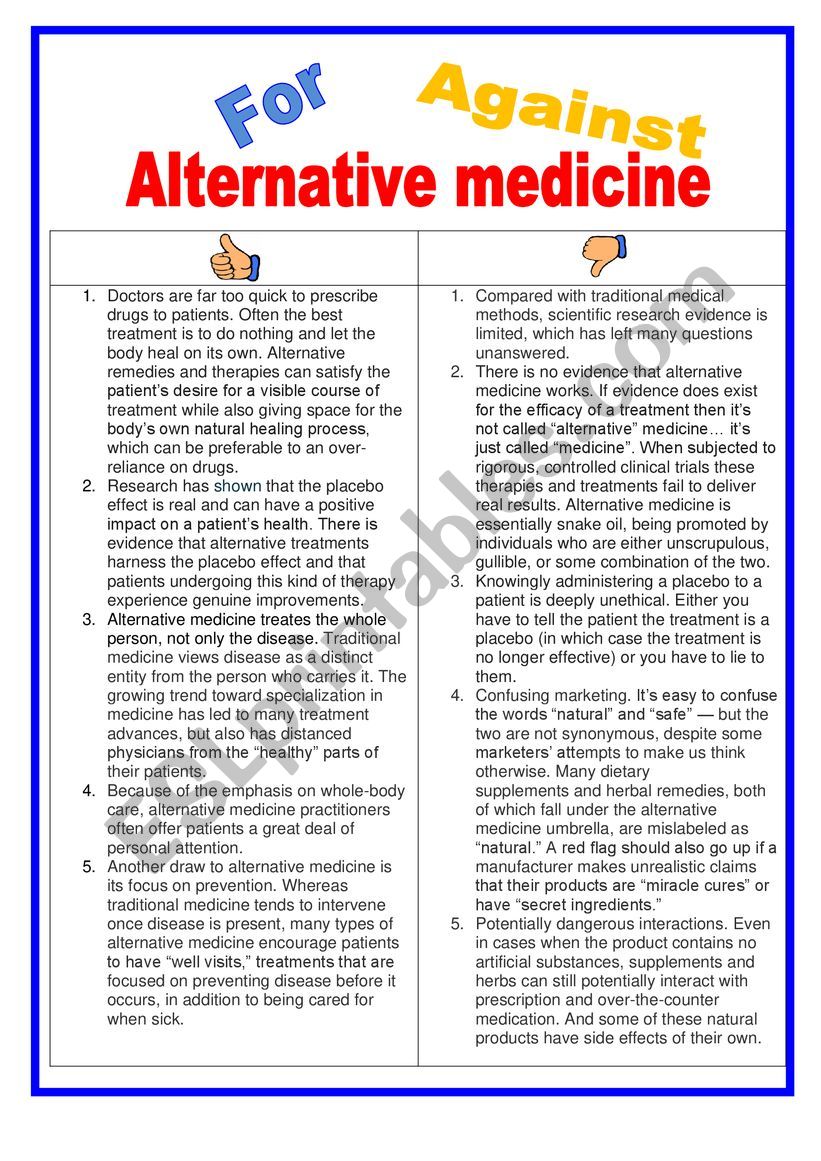 For or against - Alternative medicine