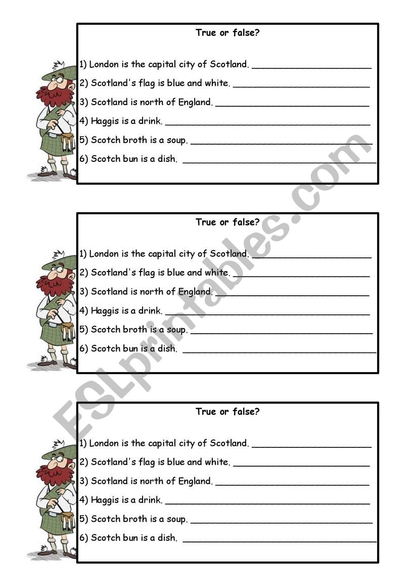 Scotland - true or false  worksheet