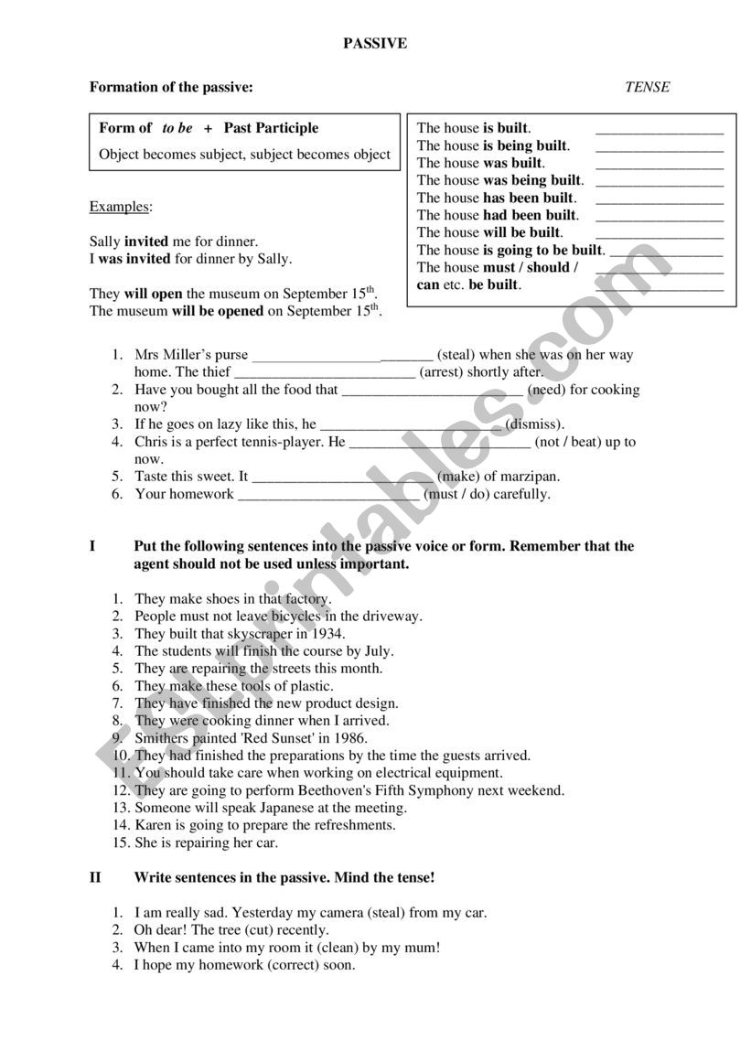 Passive voice worksheet