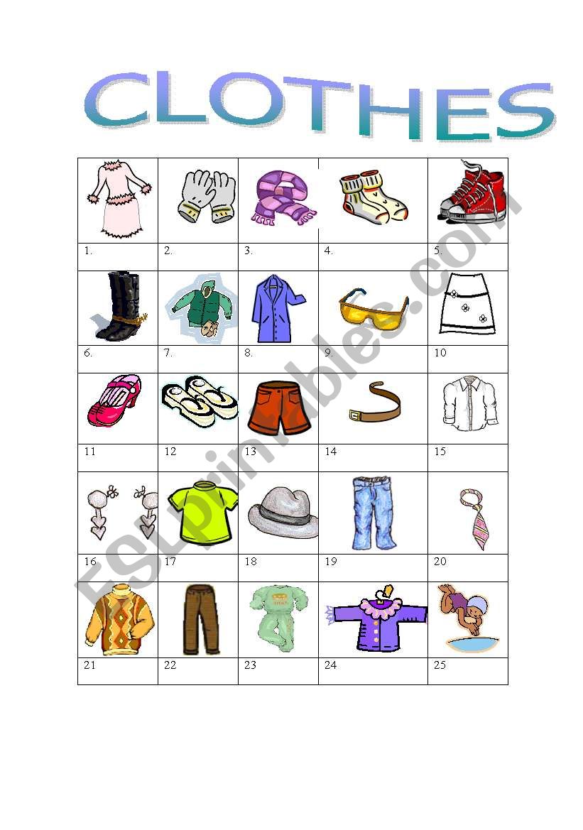 clothes worksheet