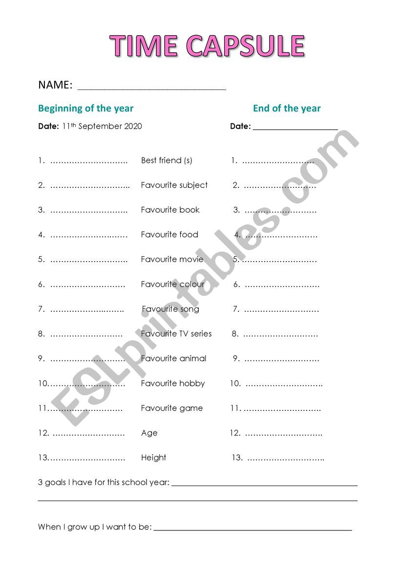 time capsule ESL worksheet by Gloria92