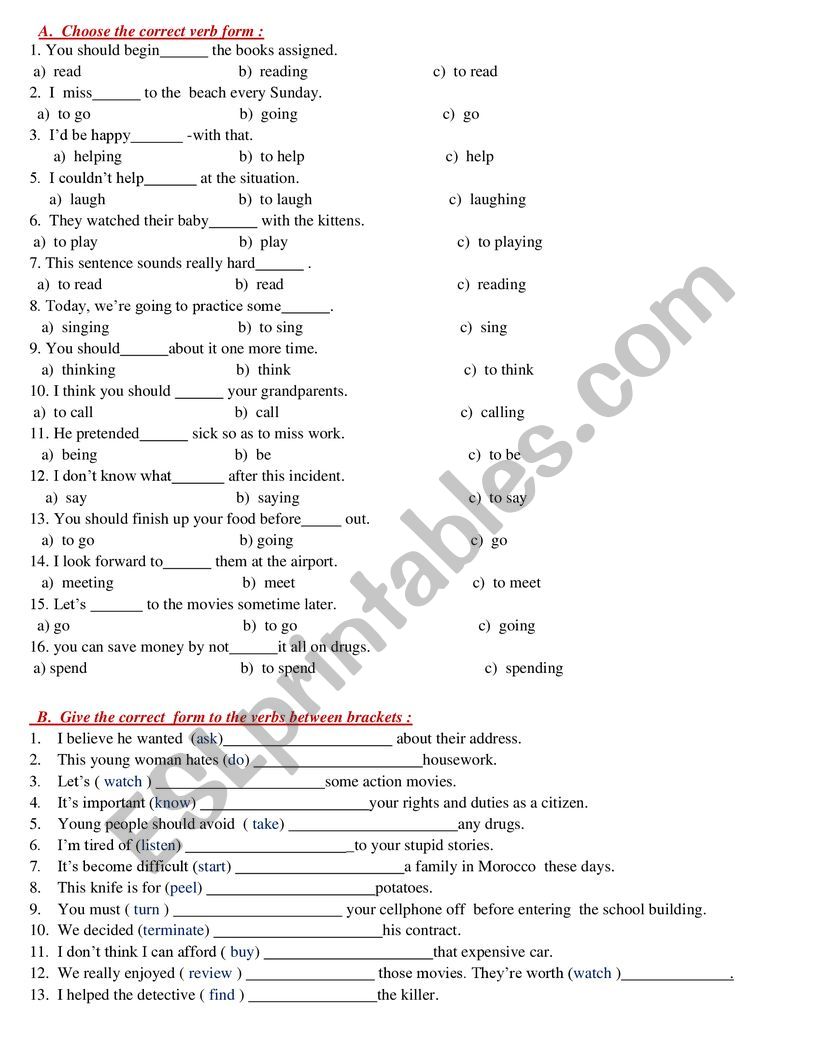 gerunds worksheet