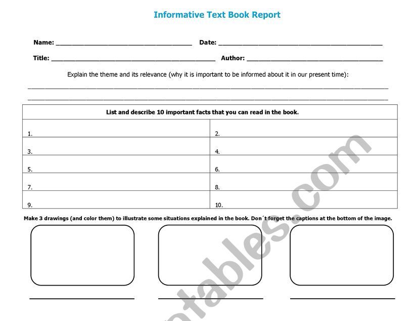 Informative Text Book Report worksheet