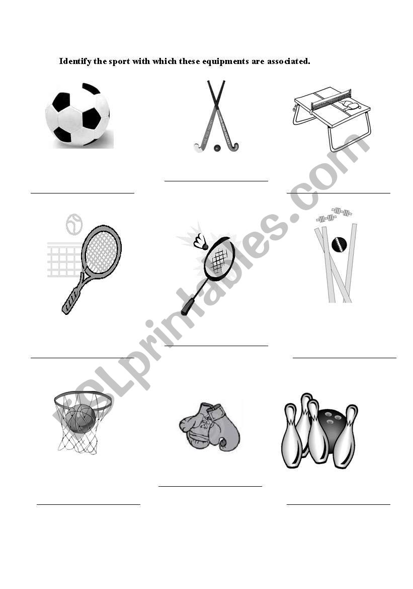 Sports equipments worksheet