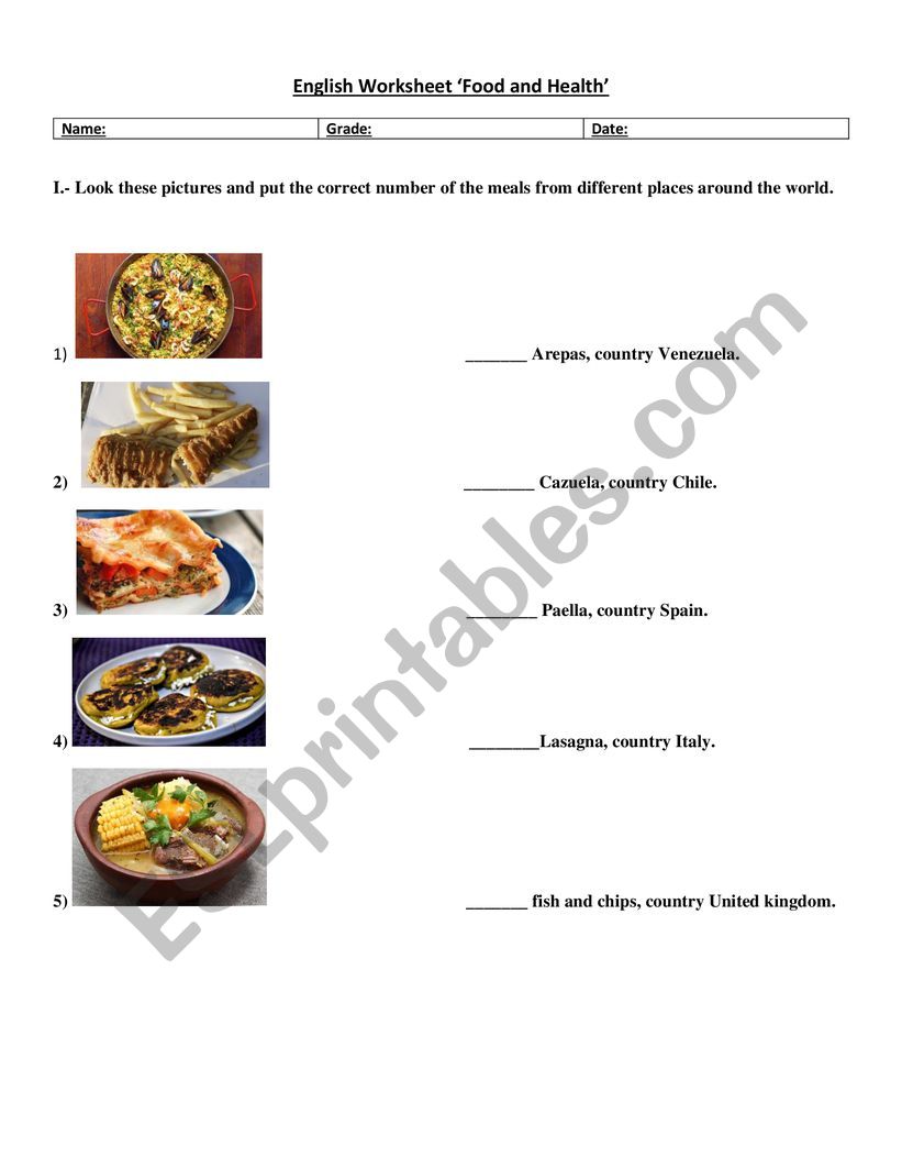 Food and Health worksheet