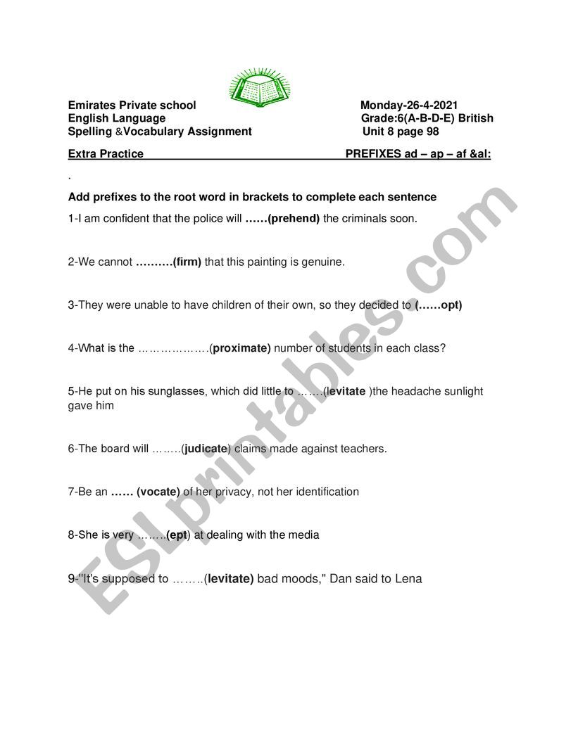 Adding the prefix worksheet