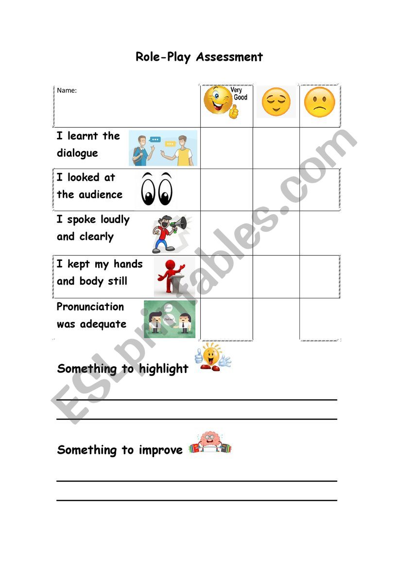 Role-play assessment  rubric worksheet