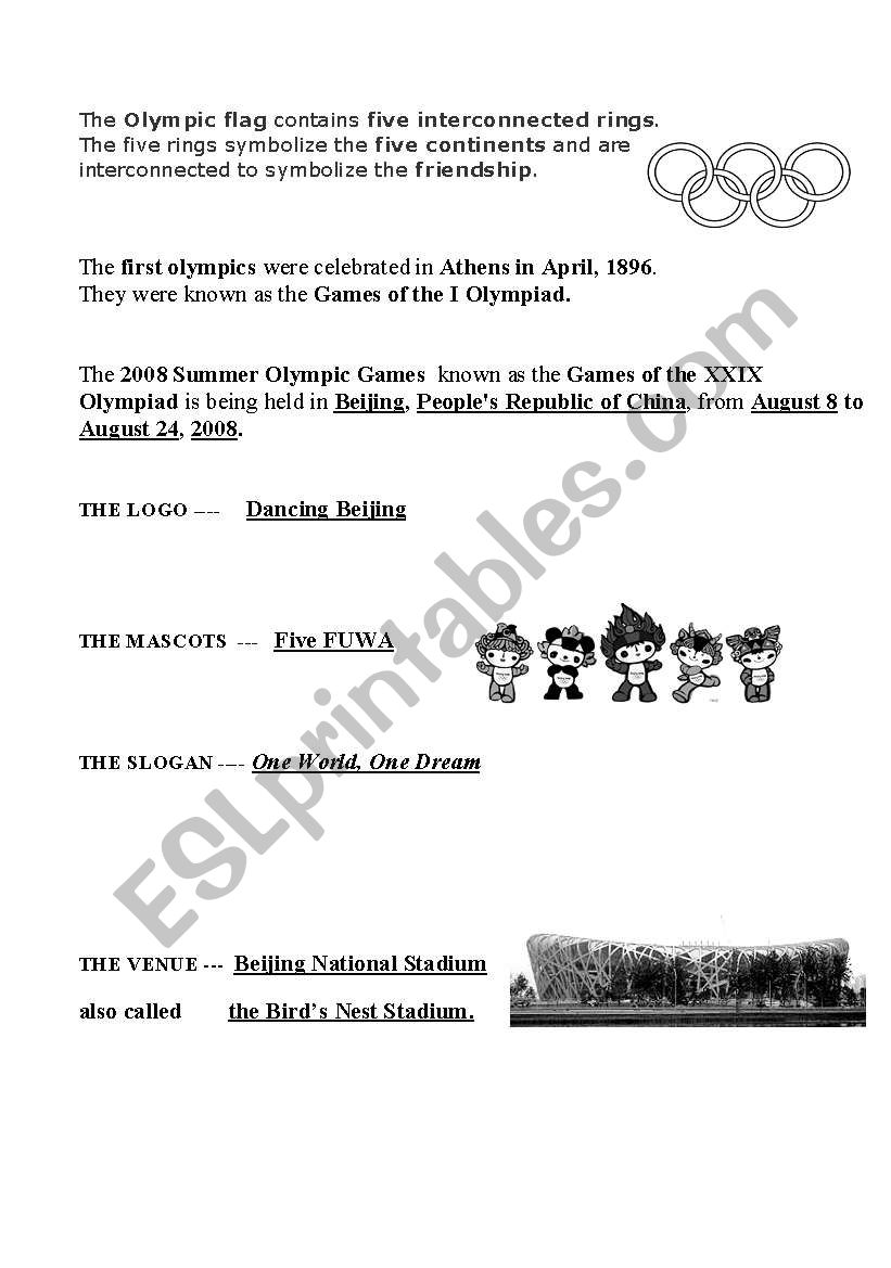Beijing Olympics worksheet