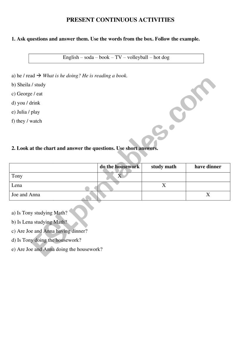 Present Continuous worksheet