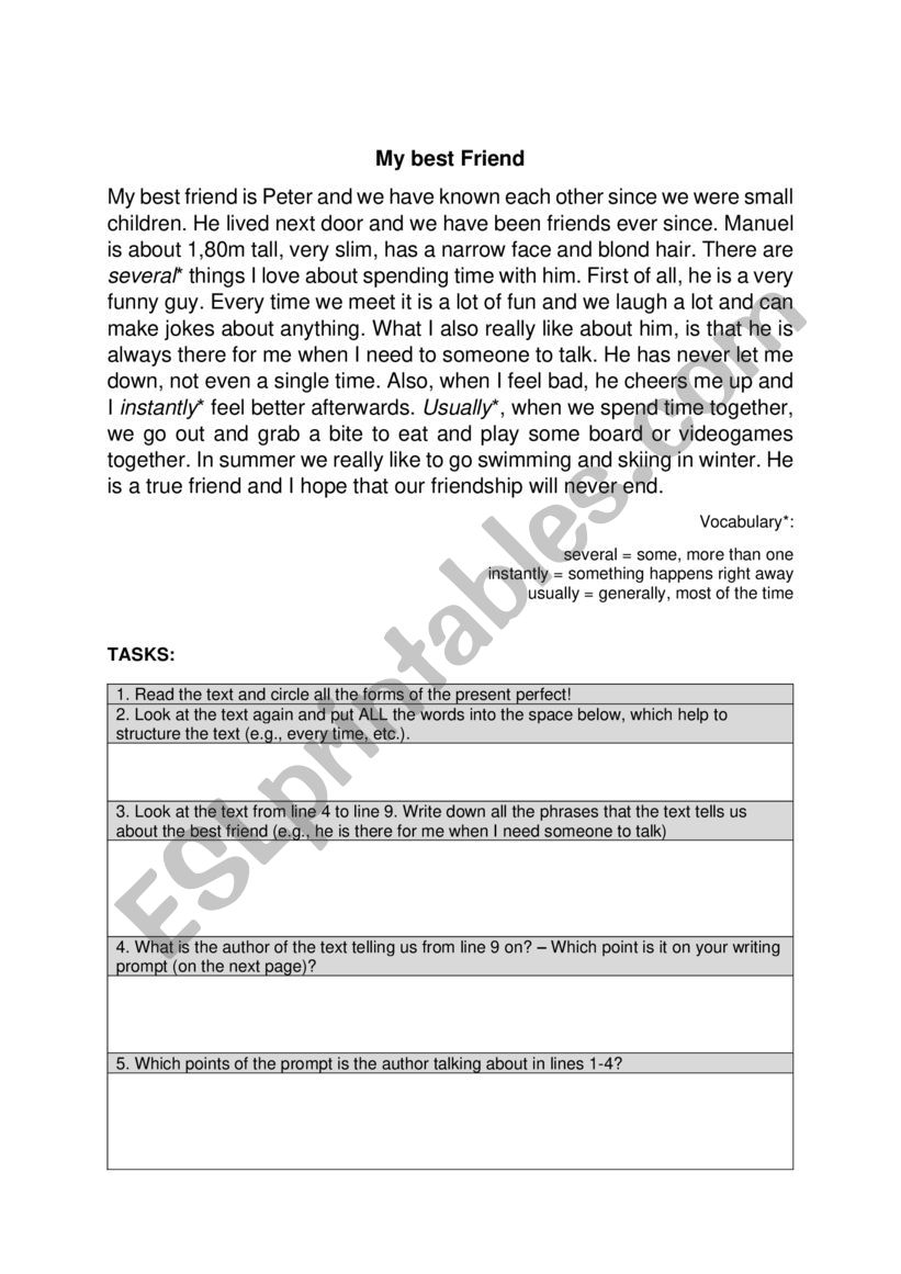 Writing a description of a friend