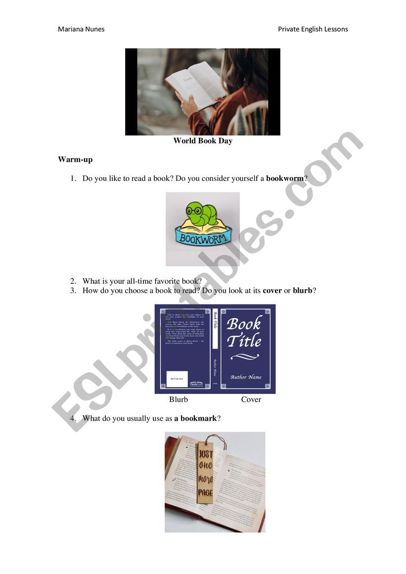 World Book Day worksheet