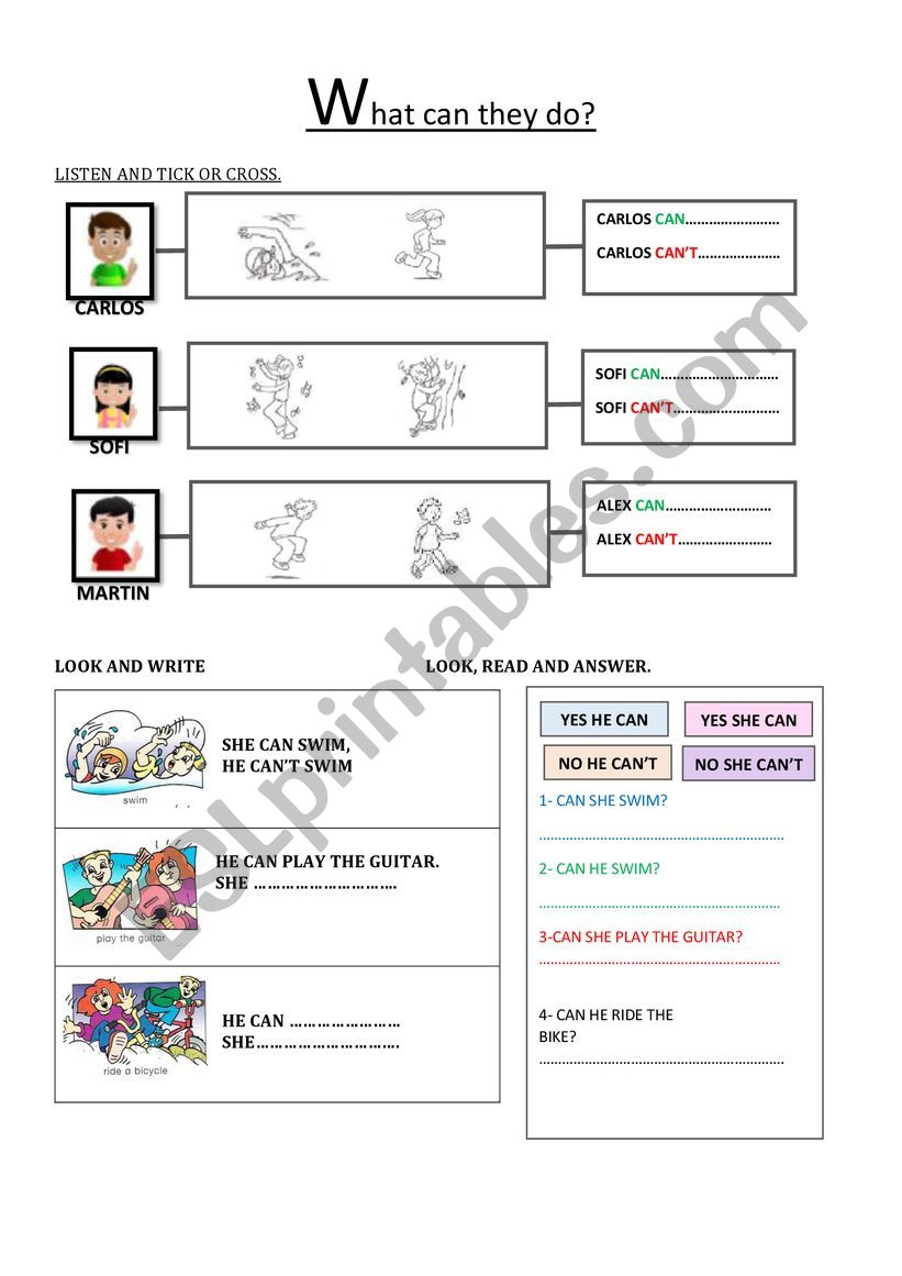 can can�t worksheet