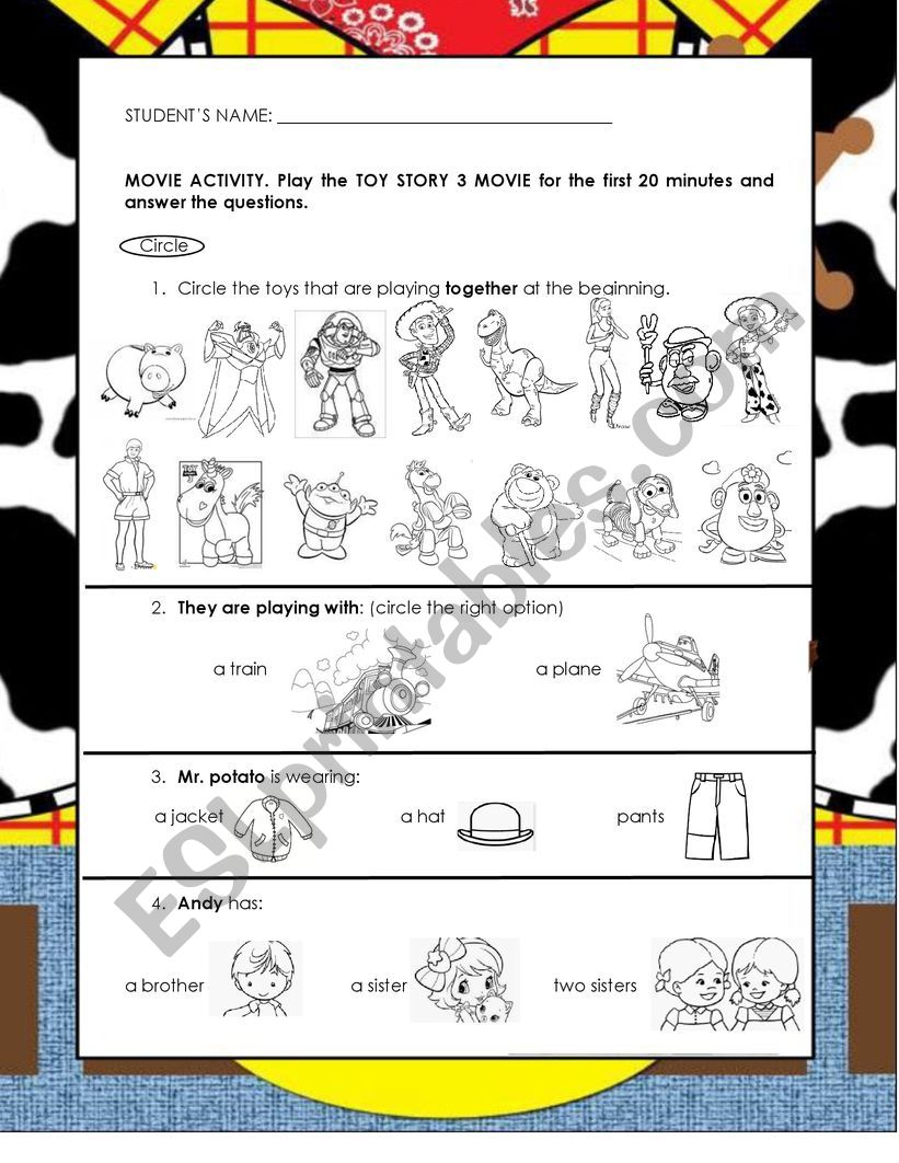 Movie activity-Toy Story 3 worksheet