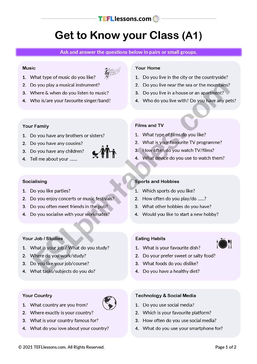 Get to Know your Class worksheet