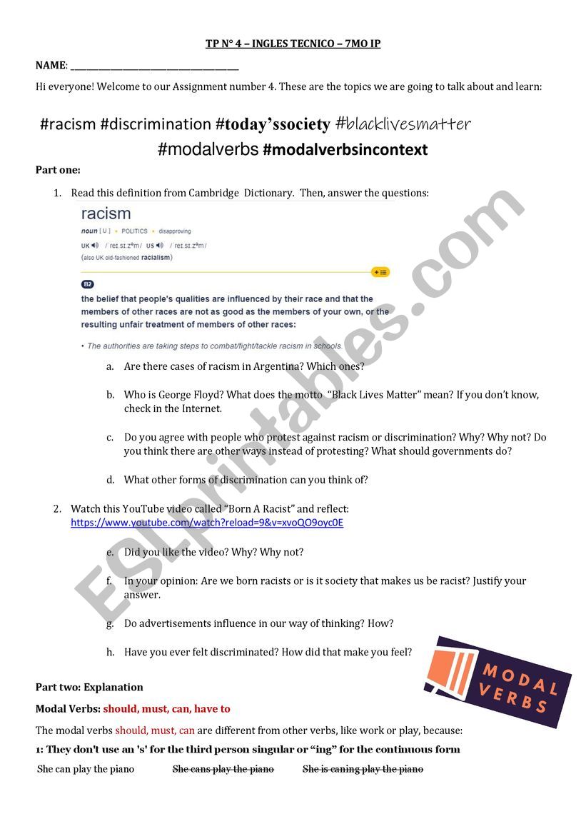 Modal verbs worksheet