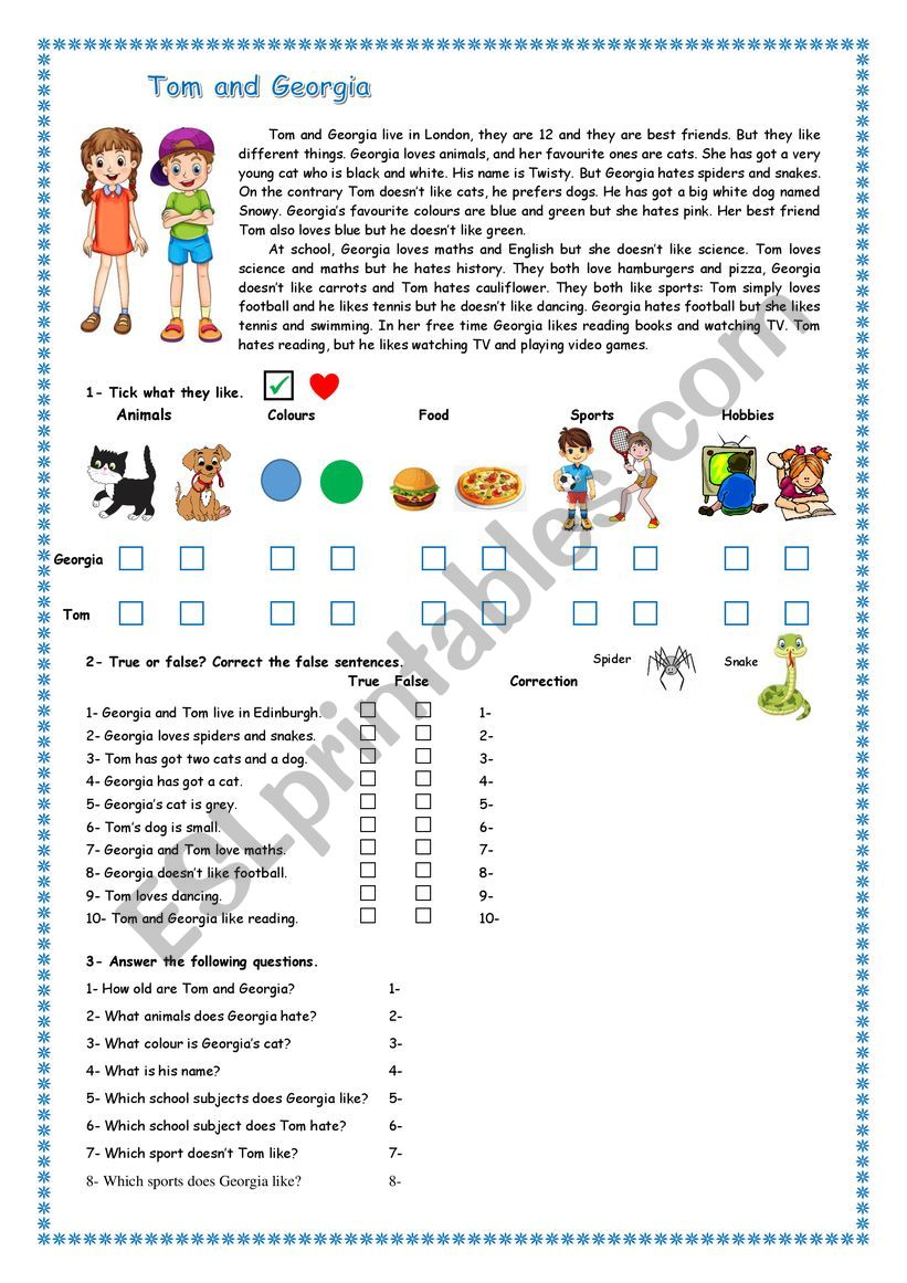 Tom and Georgia worksheet