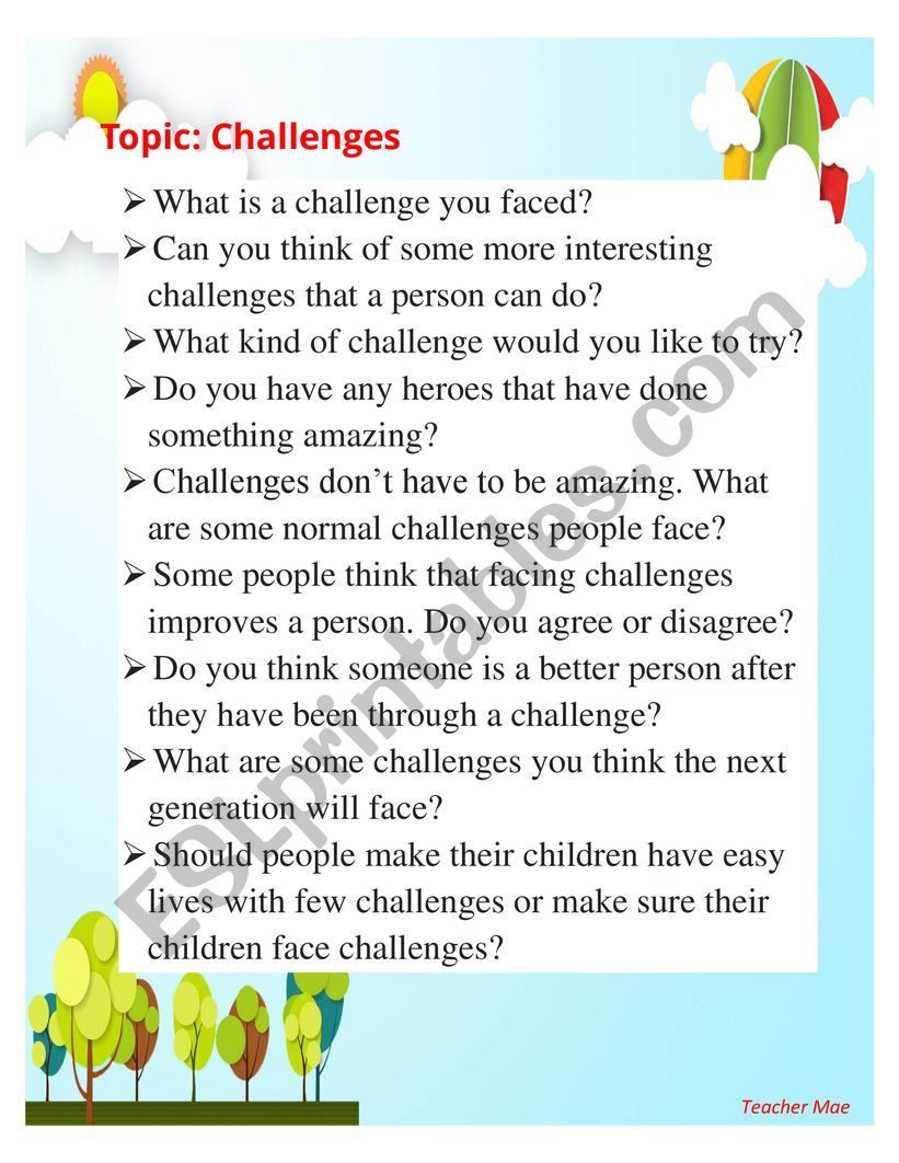 Challenges worksheet