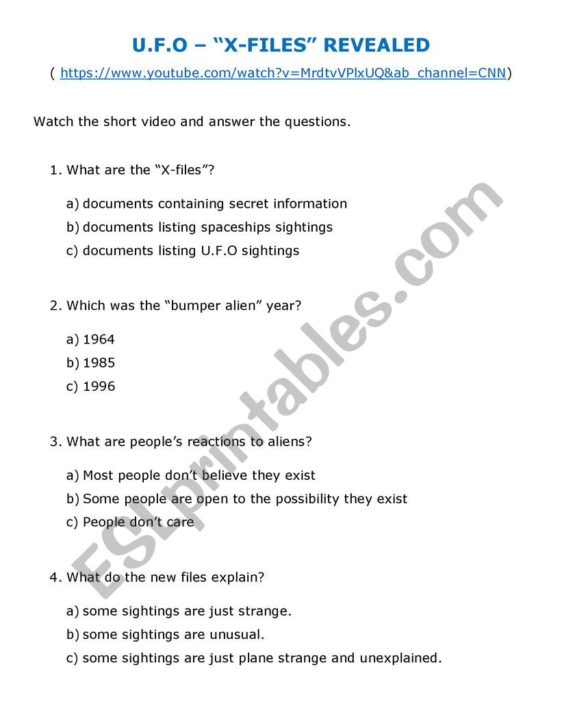 Listening task - u.f.o worksheet