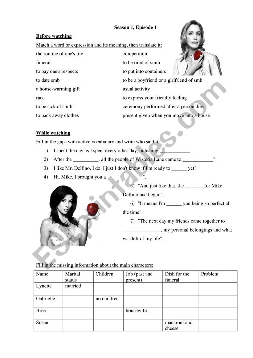 Desperate Housewives worksheet