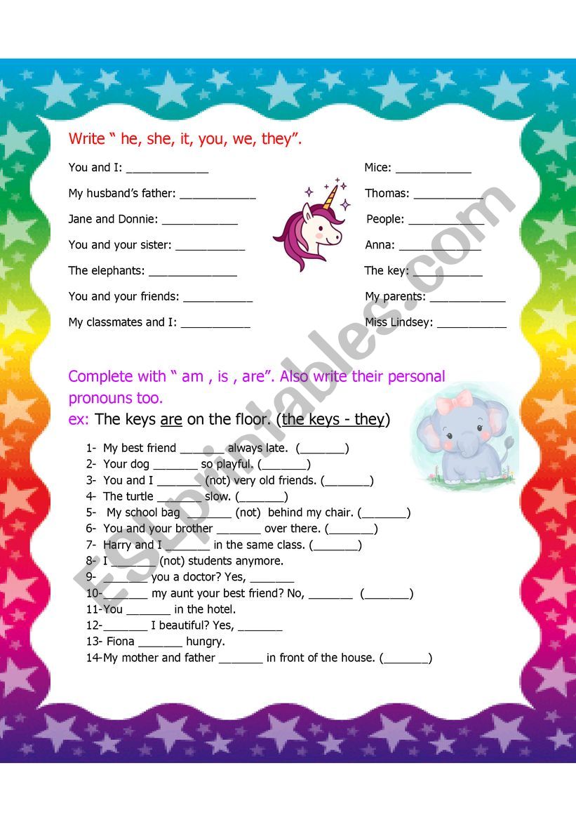 Personal pronoun with to be worksheet