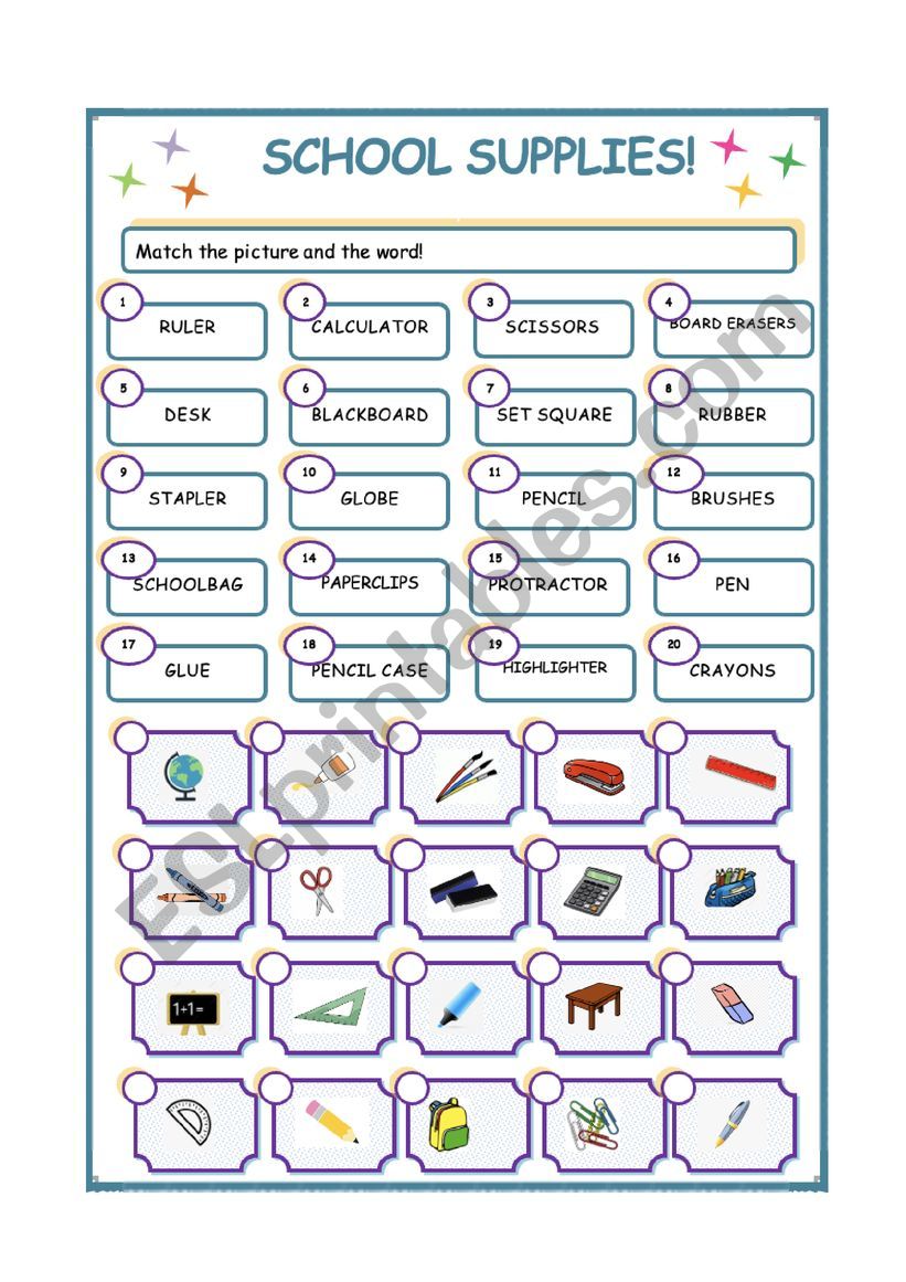 SCHOOL SUPPLIES  worksheet