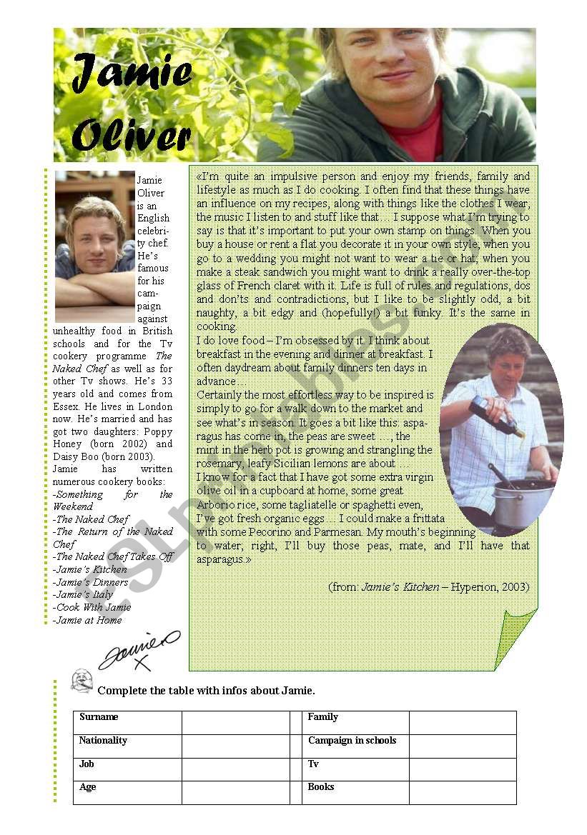 Jamie Oliver worksheet