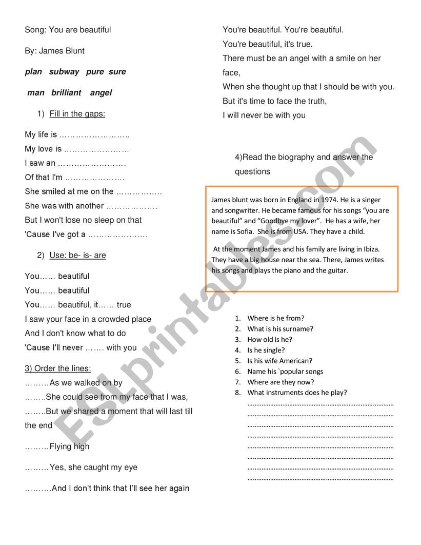 verb to be worksheet