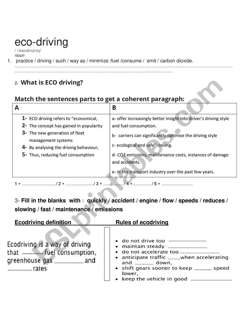 ecodriving worksheet