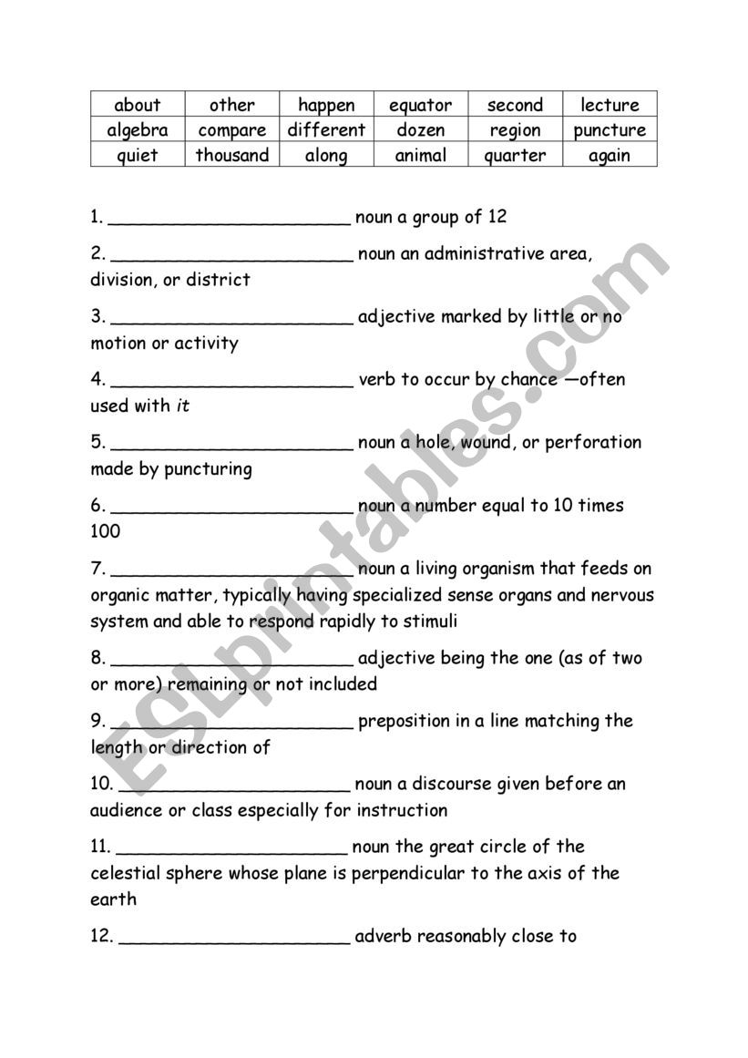 Grade Five Spelling Definitions Week 15