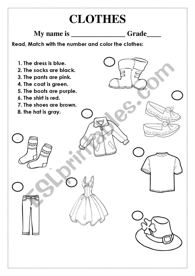 Cloth Coloring and Numbering worksheet