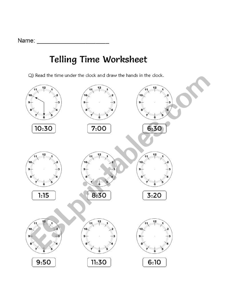 Telling the time worksheet