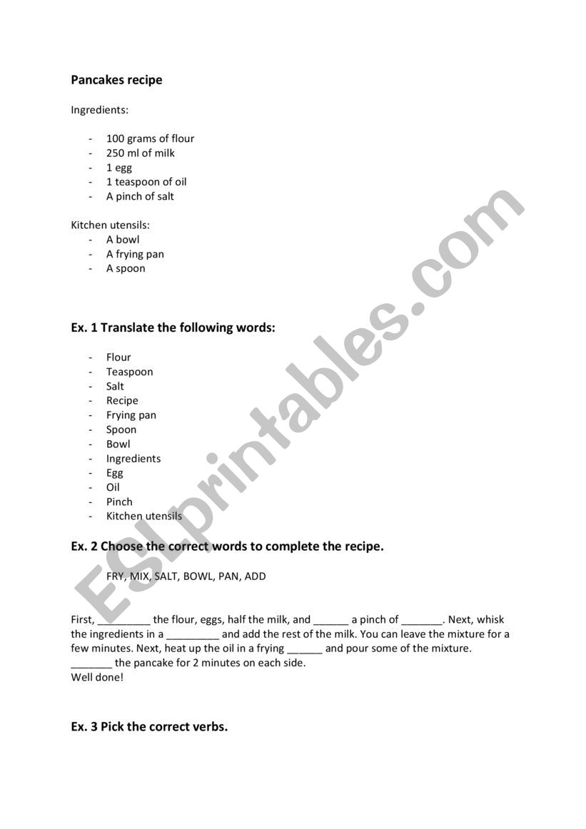 Pancakes worksheet