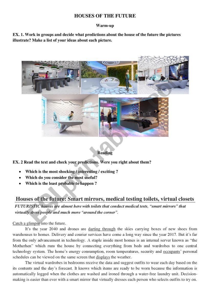 Houses of the future worksheet