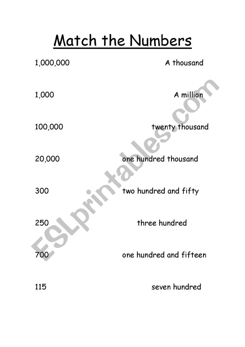 Match the numbers with the words