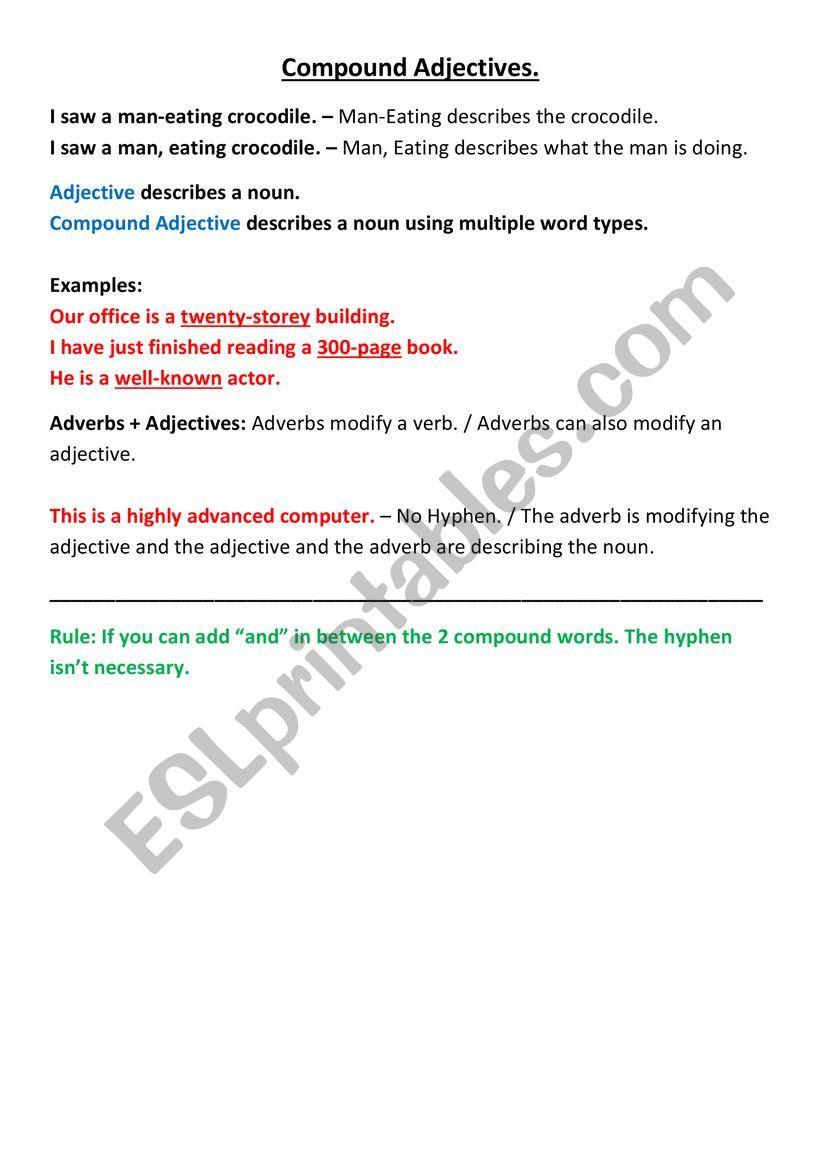 Compound Adjectives worksheet