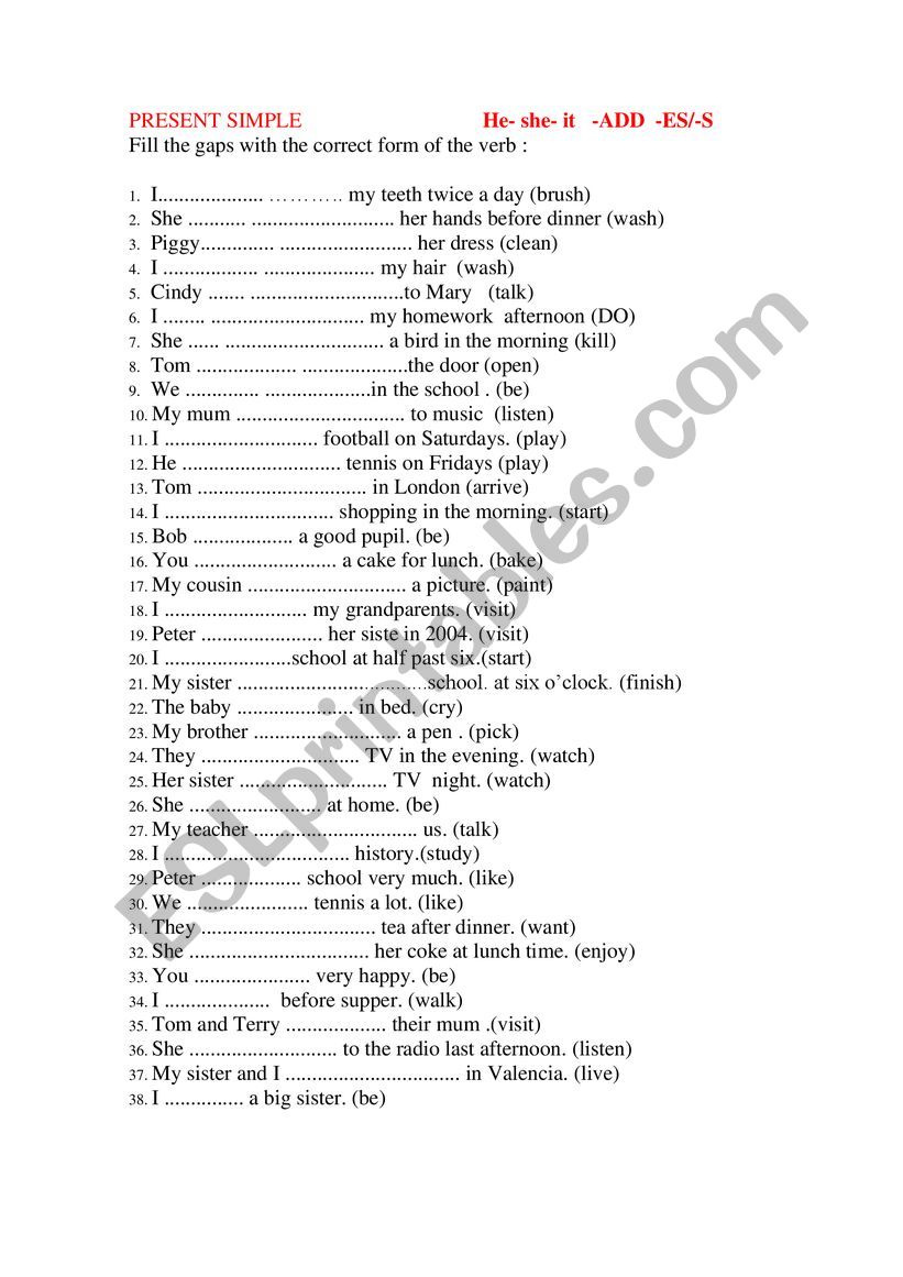 PRESENT SIMPLE worksheet