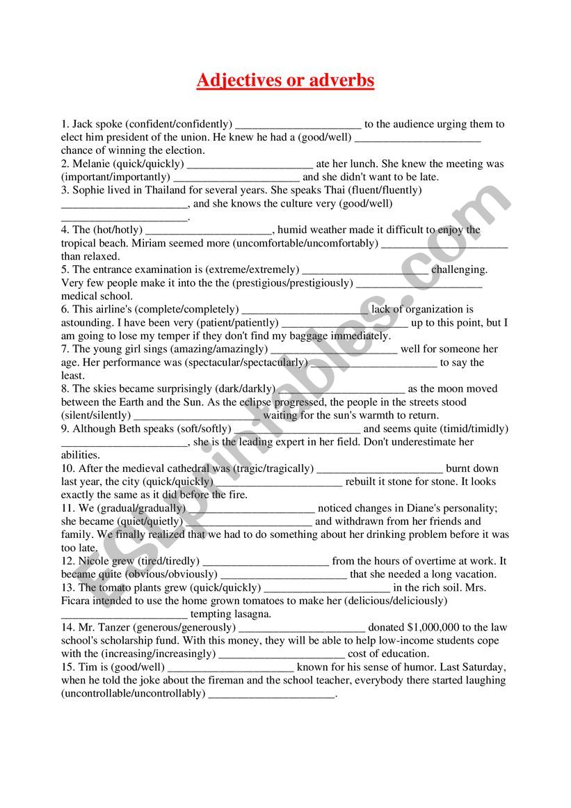 ADJECTIVE OR ADVERB worksheet