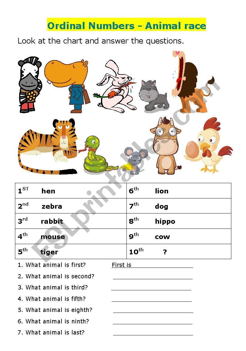 Ordinal numbers worksheet