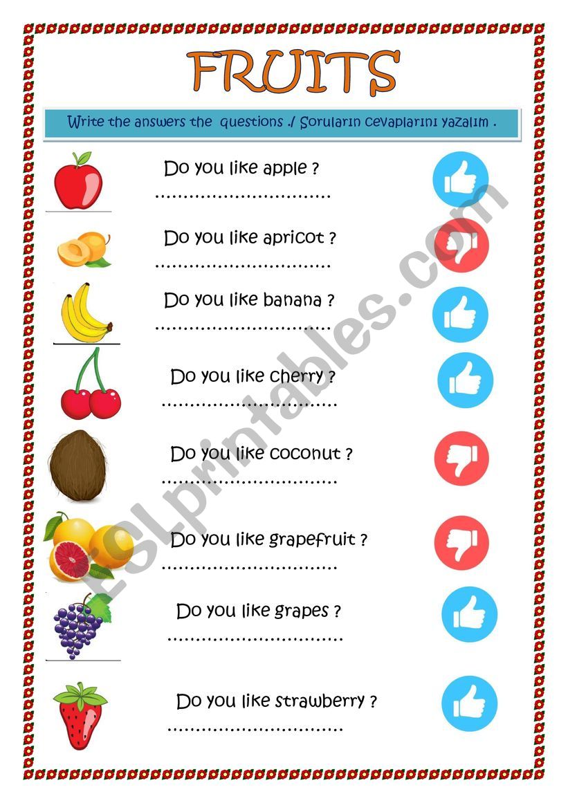 Fruits worksheet