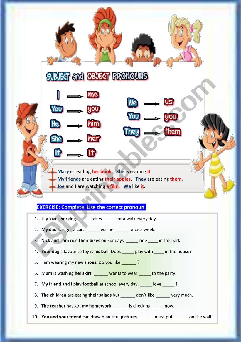SUBJECT and OBJECT PRONOUNS worksheet