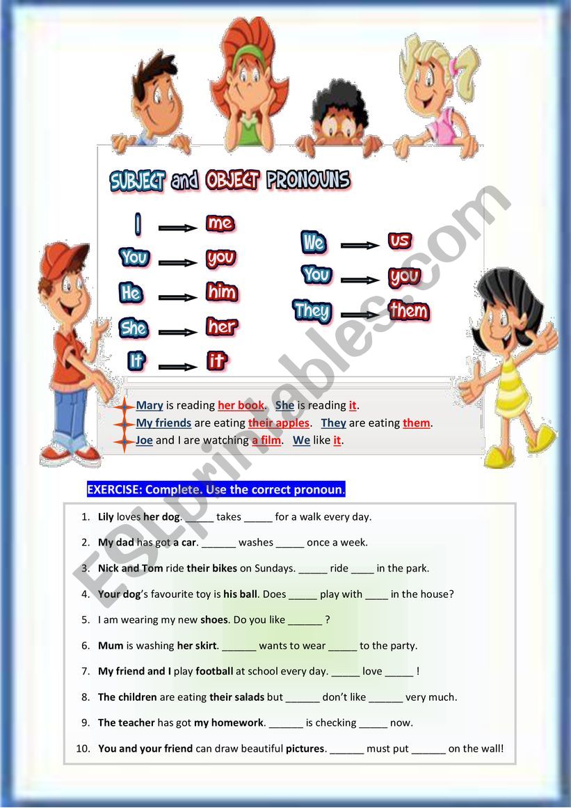 Subject And Object Pronouns Exercises Elementary Pdf