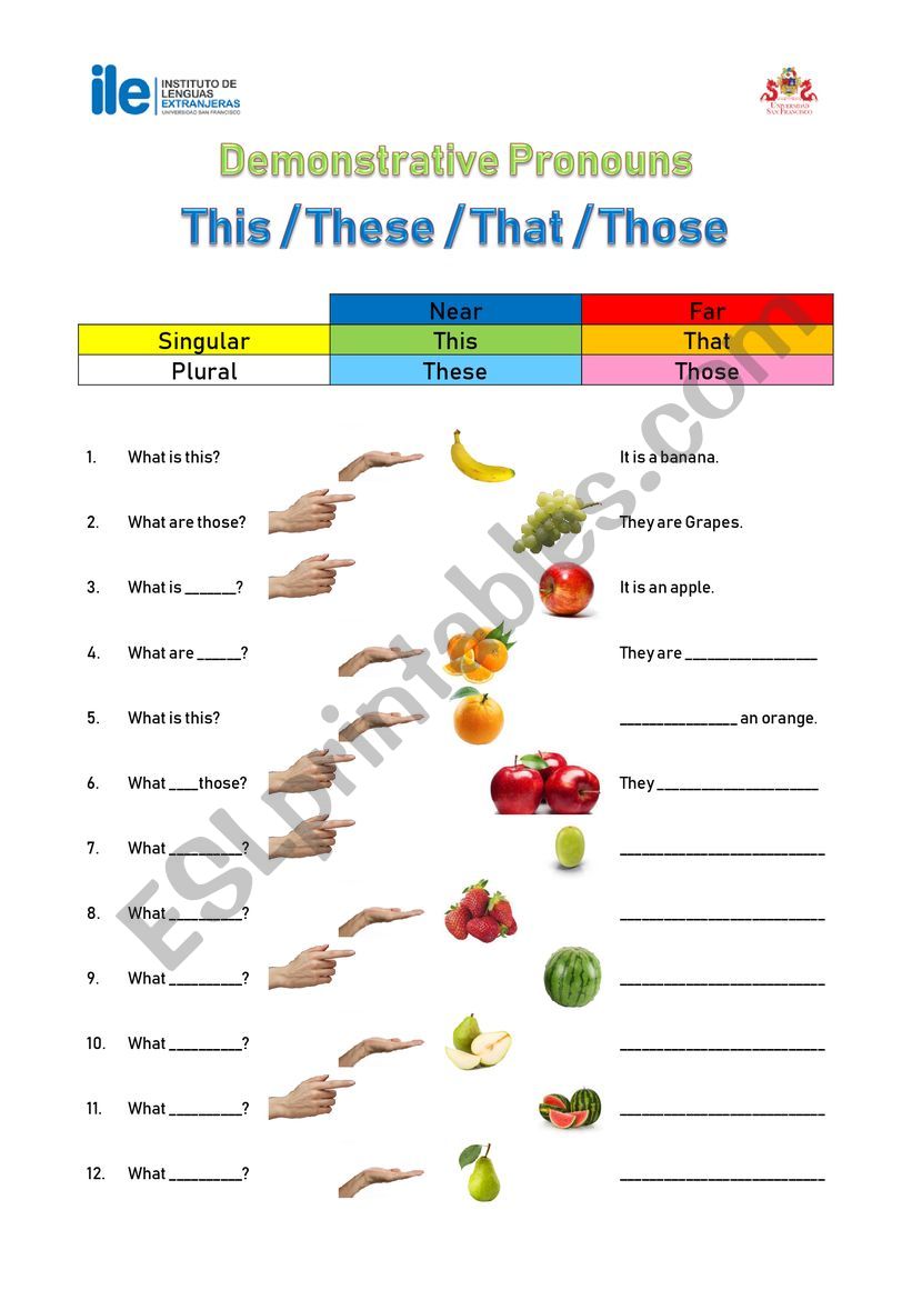 Demonstrative Pronouns worksheet